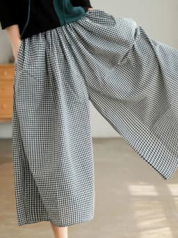 2024 Spring Elegant Woman Dress Plaid Pants Thin Cotton Linen Wide Leg Trousers Women High Waist Baggy Jogger Pants Sweatpants