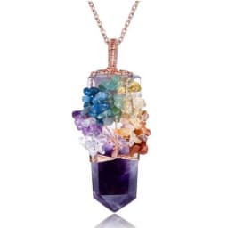 Healing Crystal Sword Faceted Pendant Necklace For Women Men Natural Chakra Tree Life Wire Wrapped Amethyst Rose Quartz Jewelry