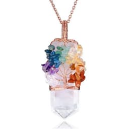 Healing Crystal Sword Faceted Pendant Necklace For Women Men Natural Chakra Tree Life Wire Wrapped Amethyst Rose Quartz Jewelry