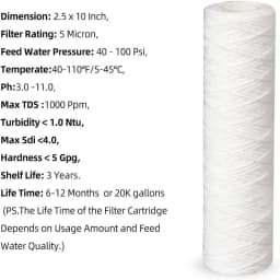 10 Inch PP Wound String Spun Sediment Replacement Filter for Reverse Osmosis System- 2.5" x 10"-5 Micron-4 Pack