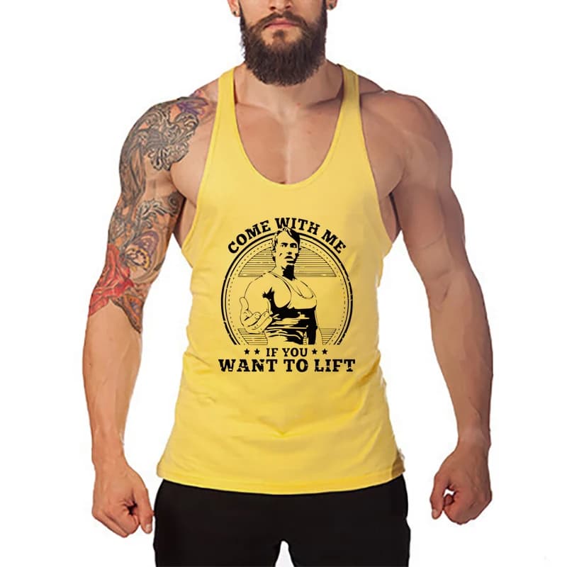 Come with Me If You Want To Lift Arnold Profession Bodybuilding Stringer Singlets Mens Y Back Gym Tank Tops Cotton Fitness Shirt