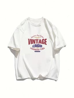 Vintage League Letter Print Womens T-Shirts Summer Fashion Cotton Tops Comfortable O-Neck Short Sleeve Soft Oversize Clothes