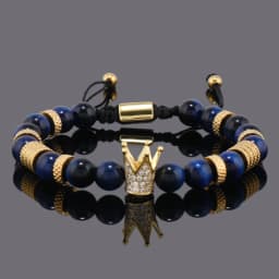 Luxury Natural Stone Beads Stainless Steel Crown Charms Man Bracelet Women Hand Jewelry Gift
