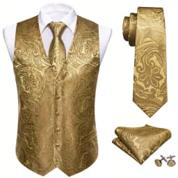 Barry.Wang Men Vest Jacquard Green Blue Red Gold Pink Waistcoat Tie Hanky Cufflinks Set Wedding Business Sleeveless Jacket