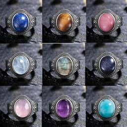 8*10MM Natural Stone Rings for Women Men Retro S925 Silver Plated Tiger Eye Moonstone Ring Party Gift Luxury Fine Jewelry FCGJHW