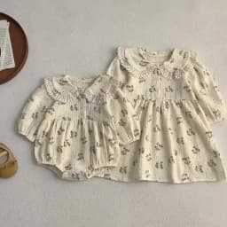 Spring Baby Girls Long Sleeve Sweet Sisters Flower Print Dress Autumn Infant Rompers Kids Baby Girls Princess Clothes Rompers