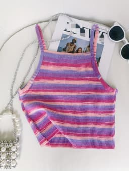 2025 Comfortable and Stylish Striped Ribbed Knit Cami Top for Women Sleeveless Square Neck Casual Top Rainbow Crop Top