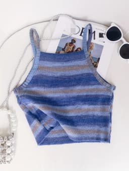 2025 Comfortable and Stylish Striped Ribbed Knit Cami Top for Women Sleeveless Square Neck Casual Top Rainbow Crop Top