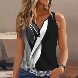 European and American Cross Border New Women's V-neck Abstract Print Sleeveless Tank Top
