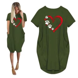 Women's Love Cat Paw Print Printed Loose Long Sleeved Summer Plus Size Dress Streetwear Oversized O-Neck