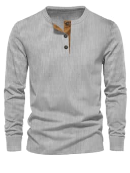 Spring and Autumn New Cross-border Men's Independent Station Corduroy Casual Henry Slim Solid Color Long Sleeve T-Shirt