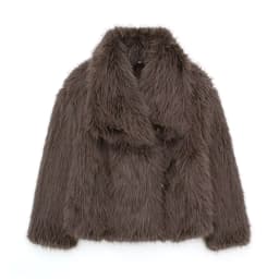 HH Women Fashion Cropped Faux Fur Jacket Coat Long Sleeve Front Snap-button Female Outerwear Chic Lapel Collar Thick Coat