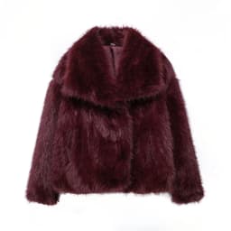 HH Women Fashion Cropped Faux Fur Jacket Coat Long Sleeve Front Snap-button Female Outerwear Chic Lapel Collar Thick Coat