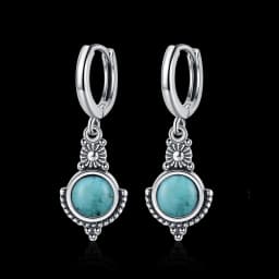 Natural Kyanite Earrings for Women S925 Silver Sun Flower Shaped Retro Silver Labradorite Hoop Earrings