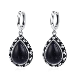 Natural Kyanite Earrings for Women S925 Silver Sun Flower Shaped Retro Silver Labradorite Hoop Earrings