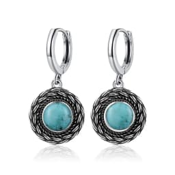 Natural Kyanite Earrings for Women S925 Silver Sun Flower Shaped Retro Silver Labradorite Hoop Earrings