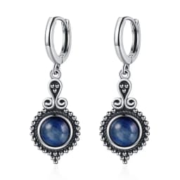 Natural Kyanite Earrings for Women S925 Silver Sun Flower Shaped Retro Silver Labradorite Hoop Earrings