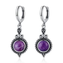 Natural Kyanite Earrings for Women S925 Silver Sun Flower Shaped Retro Silver Labradorite Hoop Earrings