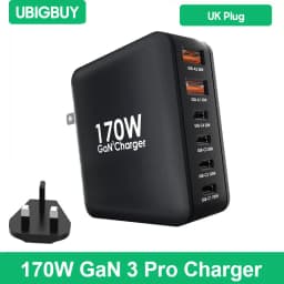 Ubigbuy 170W Fast Charger GaN 6-Port USB C PD 100W Wall Charger for MacBook Pro/Air ThinkPad iPad Pro Samsung S23 iPhone 15/14