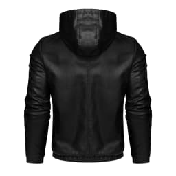 Men's Casual Black Hooded PU Leather Biker Jacket
