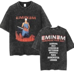 90s Rapper Eminem World Tour Music Graphic T Shirts Men's Cool Hip Hop Vintage Washed Oversized T-shirt Unisex Gothic Streetwear