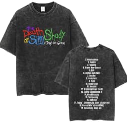 90s Rapper Eminem World Tour Music Graphic T Shirts Men's Cool Hip Hop Vintage Washed Oversized T-shirt Unisex Gothic Streetwear