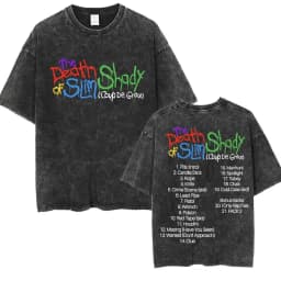 90s Rapper Eminem World Tour Music Graphic T Shirts Men's Cool Hip Hop Vintage Washed Oversized T-shirt Unisex Gothic Streetwear