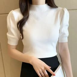 Women's Korean Puff Sleeve Knitted Blouse, Half Turtleneck, Slim Tank Tops, Casual Shirt, Summer Fashion, 2024 New, 18848