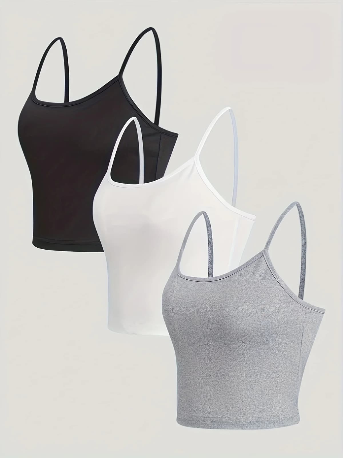 3 Pack Solid Color Cami Top Versatile Slim Backless Spaghetti Strap Top For Summer Women's Clothing