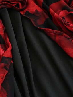 Popular European and American Spring and Autumn New Large-Size Women's Clothing with Rose Print, Drawstring, Irregular Bat Sleev