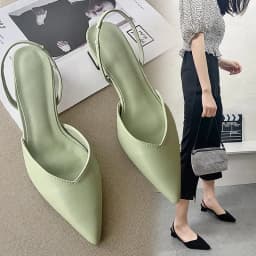 2024 Summer New Pointed Head Back Trip Mid-heel Sandals for Women Baotou Fashion Shoes Thick Heel Sandals