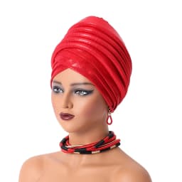 African Women's Auto Gele Headtie Nigeria Lady Pleated Head Wraps Muslim Headscarf Bonnet Turbante Mujer