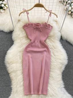 2024 Ribbed Lace Up Dress Elegant Solid Slim Ruffle Trim Dress Women's Clothing Bodycon Short Mini Dress
