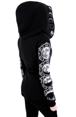 Pop Black Punk Peng Hooded Moon-printed Long-sleeved Sweater