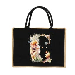 New Environmental Protection Gunny Bag Linen Shoulder Bag Floral Lettered Print Pattern Jute Imitation Sack Women's Shopping Bag
