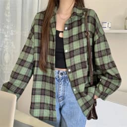 Women Tartan Shirt Long Sleeve Collared Button Up Oversized Plaid Shirt Jacket Grunge Fashion Teenage Girl Spring Summer Outfit