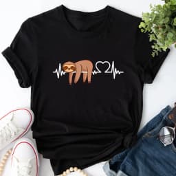 Cute Cartoon Sloth Print T-Shirt, Crew Neck Short Sleeve Casual Top For Summer & Spring, Women's Clothing