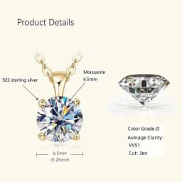 6.5mm 1.0 Carat D Moissanite Solitaire Drop Necklaces 18k Gold Plated Pendant Original Real 925 Silver Chain Jewelry for Women