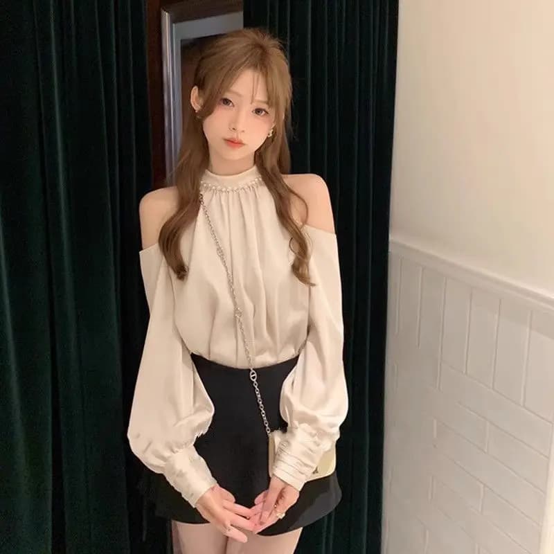 Spring Sweet Blouses For Women O-neck Long Sleeve Off Shoulder Tops Temperament Fashion Female Shirts Korean Ladies Clothes
