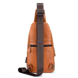 Genuine leather men's chest bag, cowhide retro single shoulder crossbody bag with built-in USB charging port and card slot