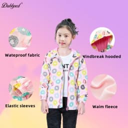 Dubbped Kids Girls unicorn Purple Rain Jacket Waterproof Coat Lightweight Hooded Warm Lined Raincoats Windbreakers 3-12Y