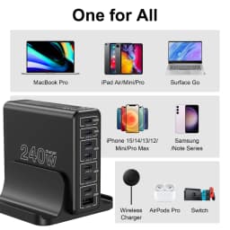 Ubigbuy 240W USB C Charging Station, 8 Ports GaN Desktop Charger, 100W USB-C Laptop Adapter for MacBook Pro/Air iPhone Samsung