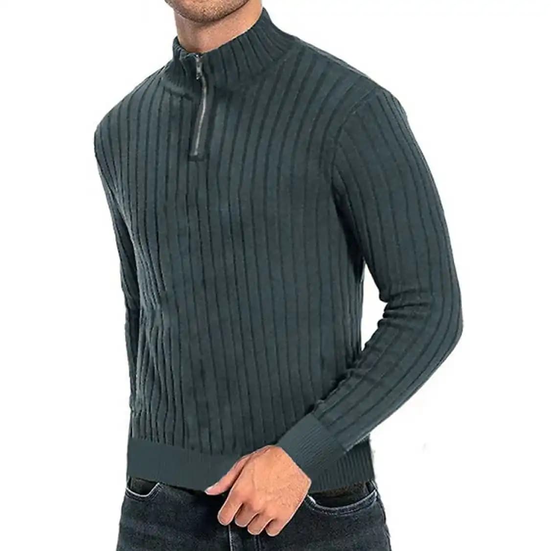 Men's semi-turtleneck zipper sweater Men's fall/winter loose sweater casual pullover long-sleeved sweater