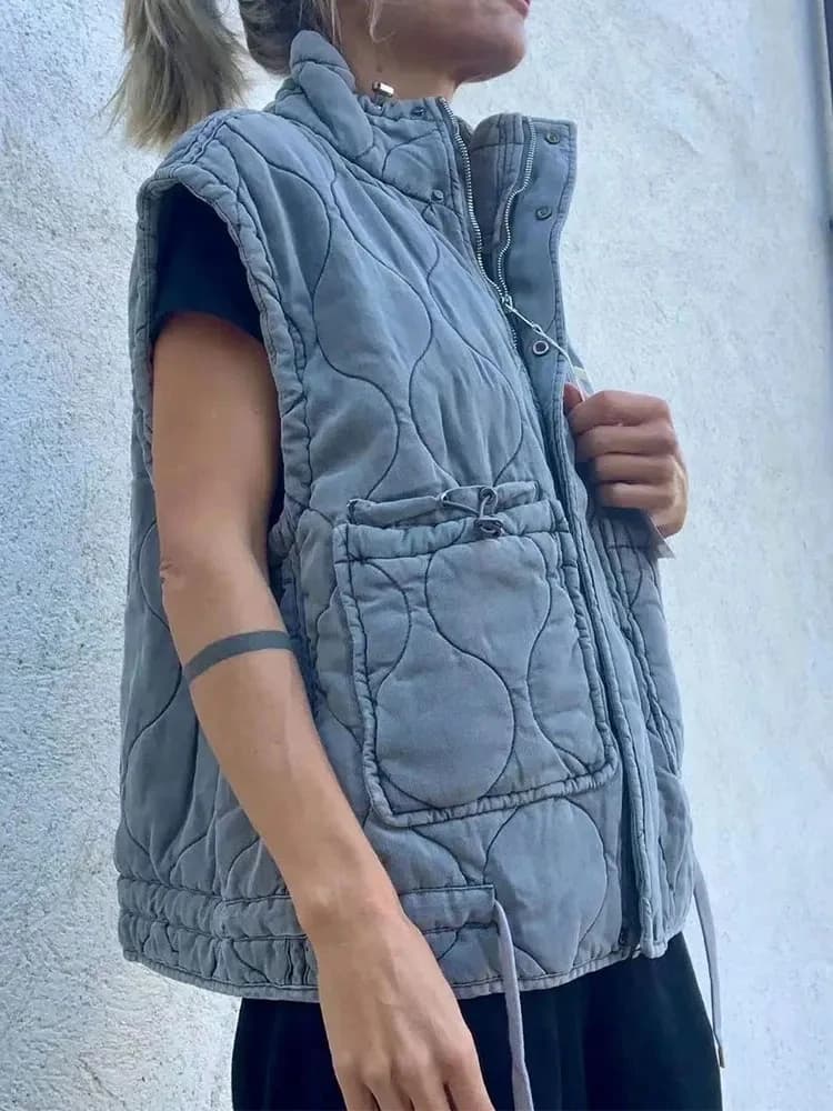 Autumn Winter Women Jacket Standing Collar Light weight Sleeveless Cotton Coat Vest Women Pocket Coat Women Clothes