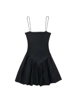 Women's Patchwork Ribbed Poplin Puff Mini Dress, Straight Neck, Thin Straps, Female Dresses, Sexy Fashion