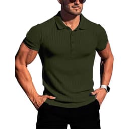 Men's running sports fitness wear summer high stretch vertical short-sleeved POLO shirt slim knit base shirt