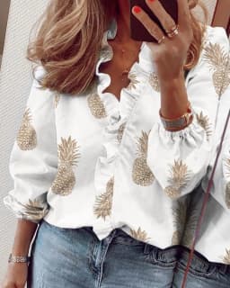 New European and American Long Sleeved Ruffled Shirt for Women in Spring and Summer
