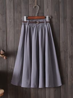 Midi Knee Length Summer Skirt Women With Belt Fashion Korean Ladies High Waist Pleated A-line School Skirt Female