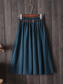 Midi Knee Length Summer Skirt Women With Belt Fashion Korean Ladies High Waist Pleated A-line School Skirt Female