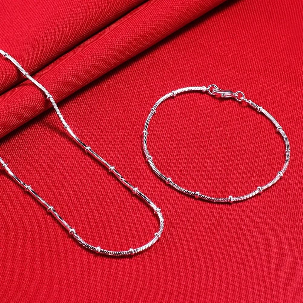 Fine Top brands 925 Sterling Silver bracelets neckalce Jewelry sets beads Snake bone chain for women man Wedding Party Gifts